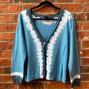 J. Jill Womens Large Blue Tie Dye Colorblock Classic Knit Cardigan Office Career